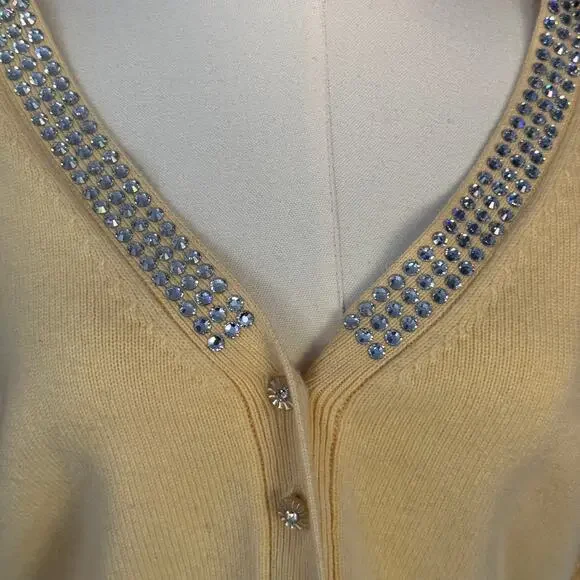 LoveShackFancy Brynner Wool Cashmere Cropped Cardigan Sweater Yellow Medium - Picture 8 of 12